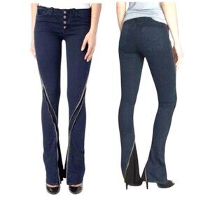 Hudson Lenny Zipper Flare Moto Button Fly Jeans Convertible Denim Blue Rocker 30